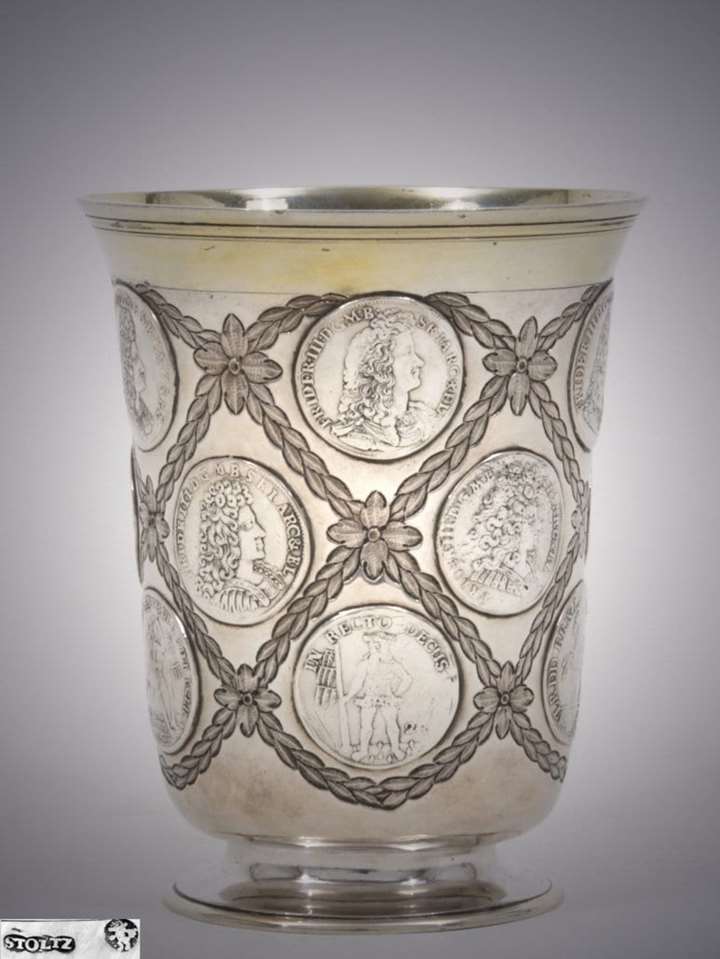 German Silver Parcel Gilt Coin Beaker